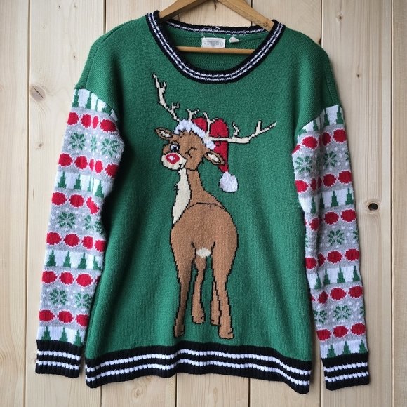 Retro D Sweaters - Vintage Retro D Ugly Christmas Sweater Reindeer Womens Medium